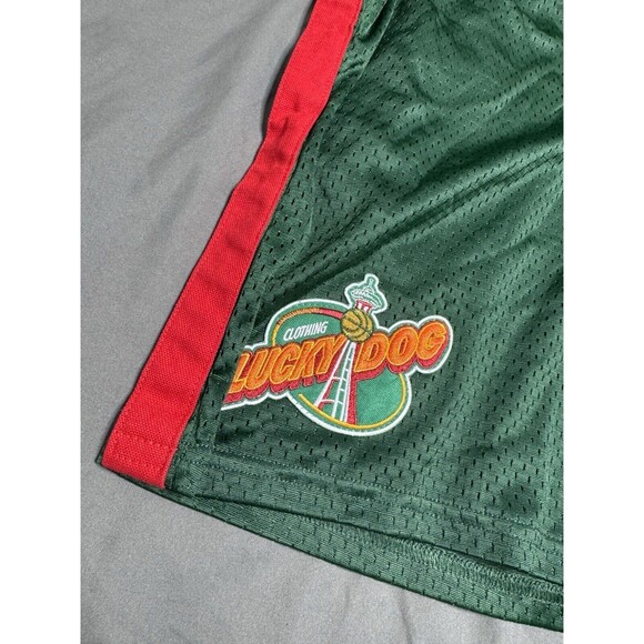 Lucky Dog Champion Seattle Sonics Style Shorts Men's Small Green Mesh Red Stripe - Picture 3 of 11